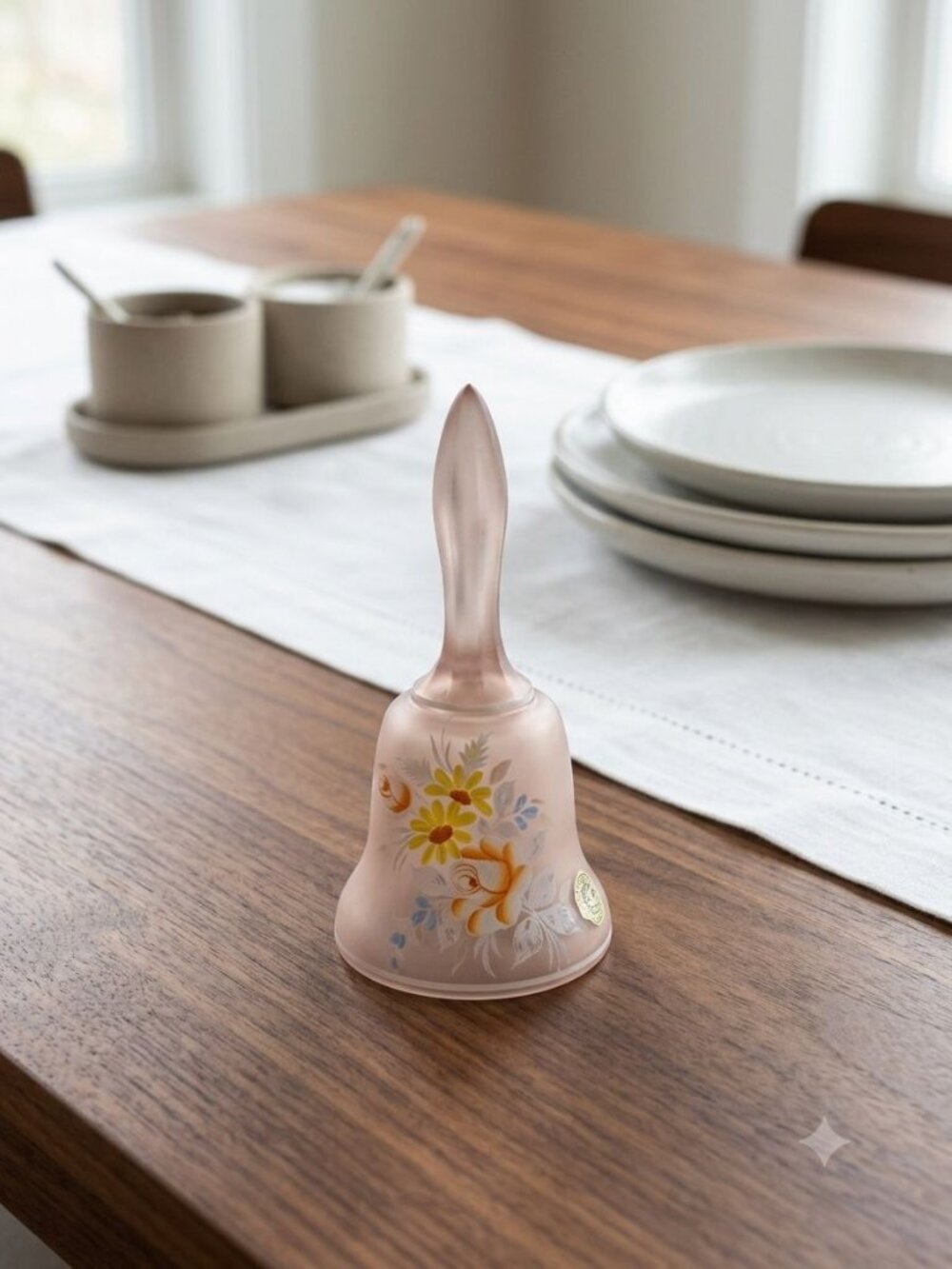 Westmoreland Glass Bell Hand-Painted Flowers Pink Satin Finish Vintage